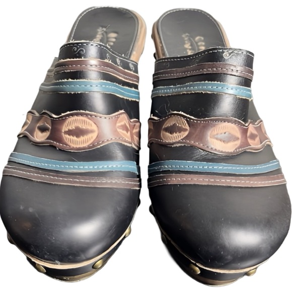 🌺Spring Step Aztec Leather Backless Clog Heeled Slip-On Mules🌸🌺 - Picture 5 of 13